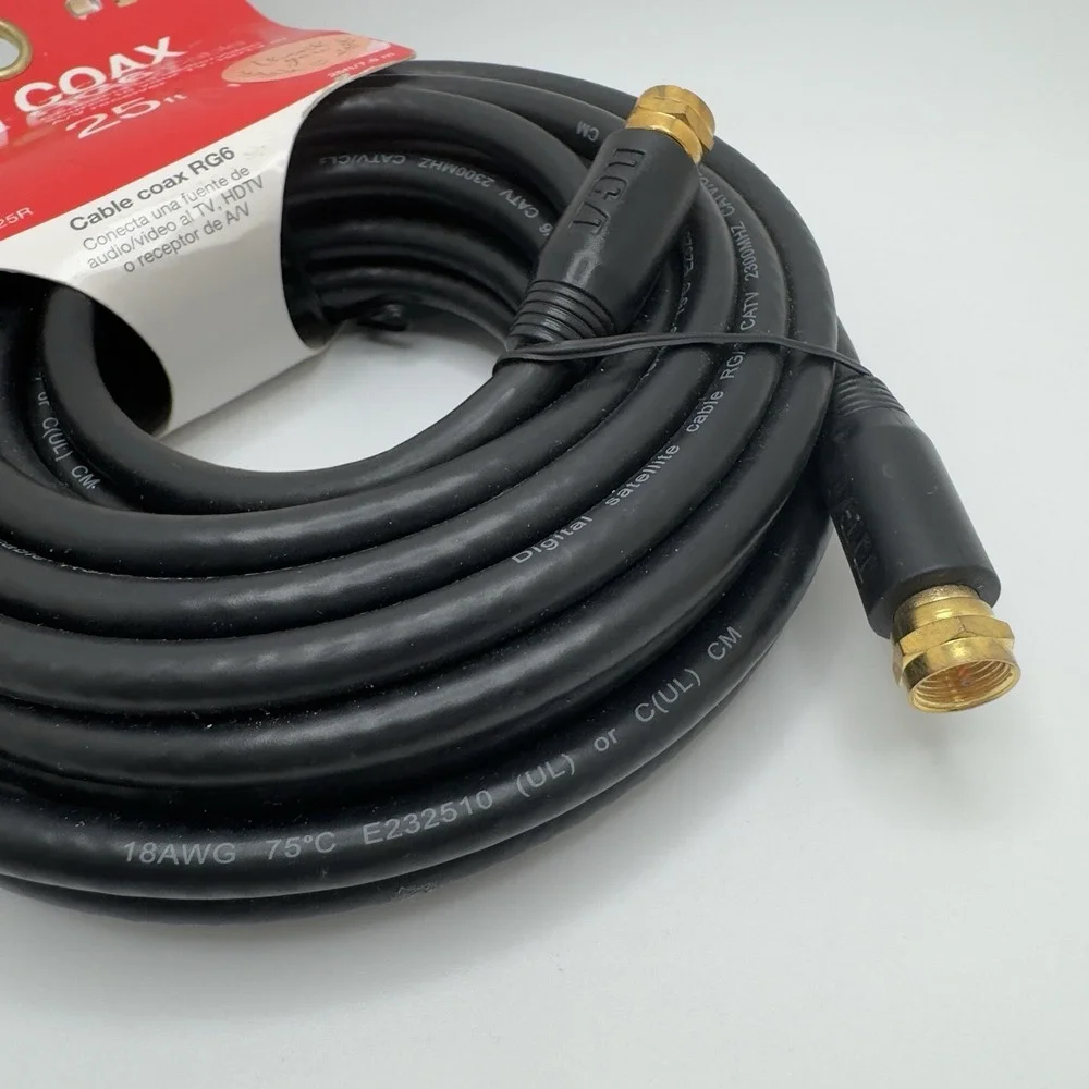 RCA VH625R RG6 Coaxial Cable 25ft Black HDTV Satellite TV Audio Video Wire